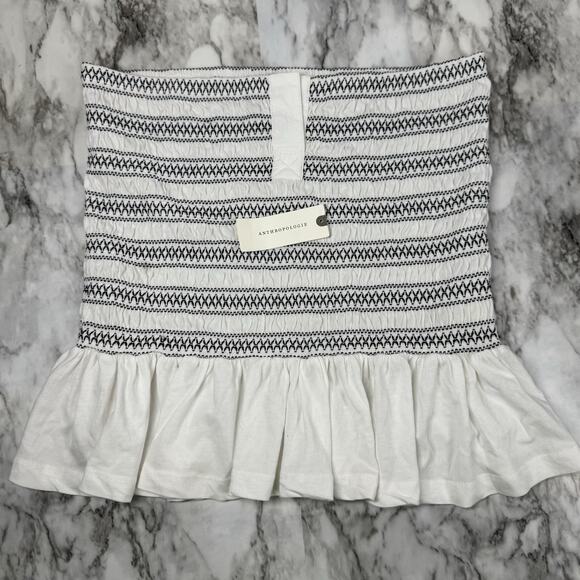 Anthropologie Maeve Smocked Split Tube Blouse Top Strapless Ruffle XS NWD 280092 - Picture 2 of 9